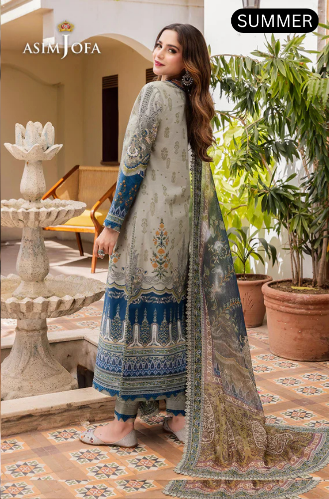 Asim Jofa - Summer 3PC Doria Lawn Digital Print Suit - AC0205