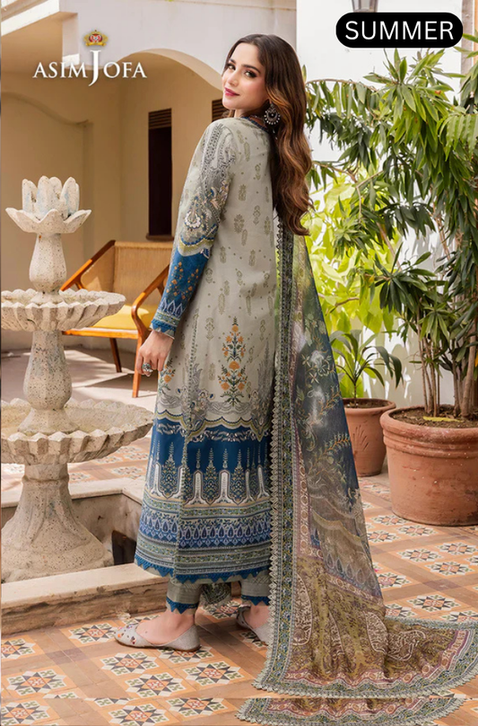 Asim Jofa - Summer 3PC Doria Lawn Digital Print Suit - AC0205