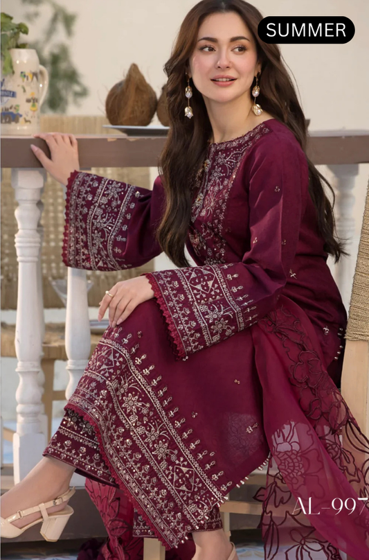 Qalamkar - Summer 3PC Embroidered Lawn Dress -AC028