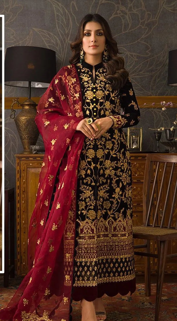 ASIM JOFA Winter Unstitched 3PCs Embroidered Velvet Dress -AC0243