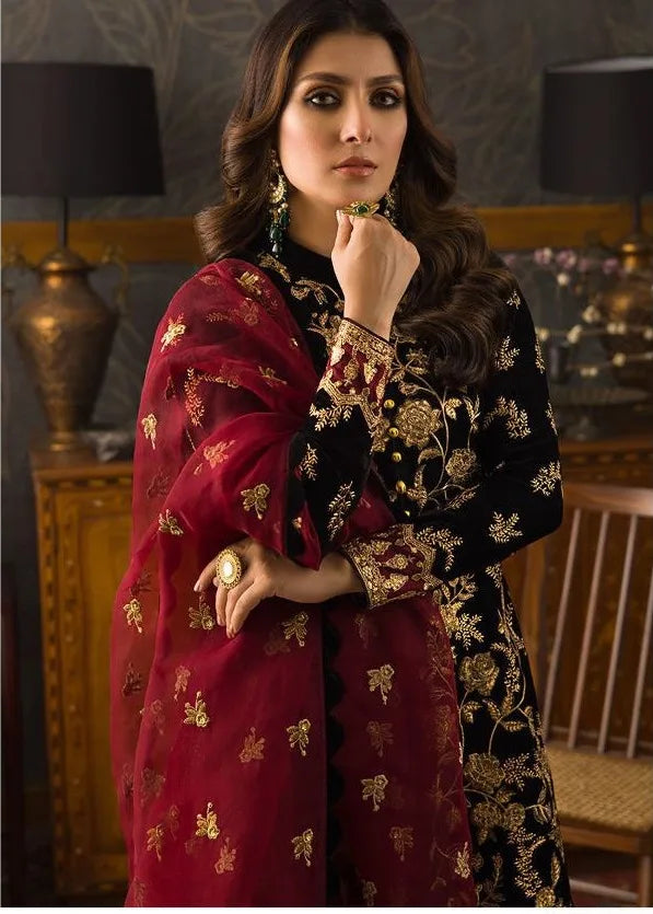 ASIM JOFA Winter Unstitched 3PCs Embroidered Velvet Dress -AC0243