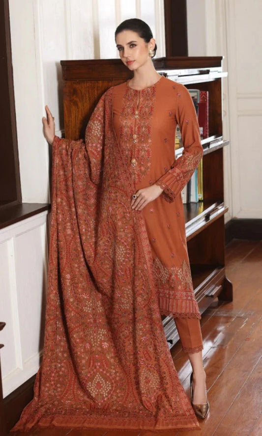 BAREEZE Winter  Dhanak 3PC Full Embroidered Suite -AC0435