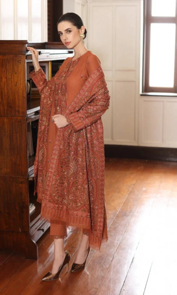 BAREEZE Winter  Dhanak 3PC Full Embroidered Suite -AC0435