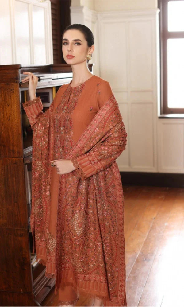 BAREEZE Winter  Dhanak 3PC Full Embroidered Suite -AC0435