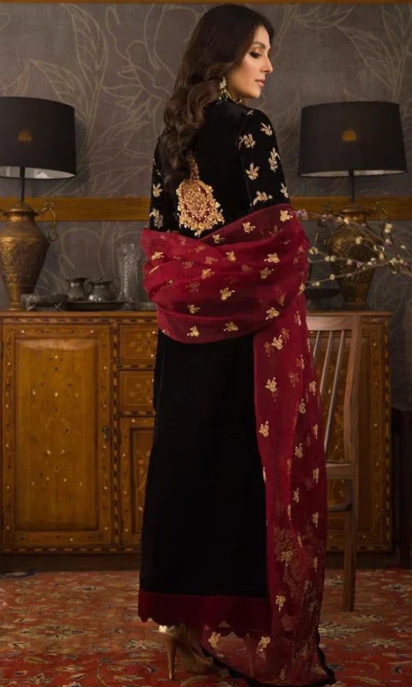 ASIM JOFA Winter Unstitched 3PCs Embroidered Velvet Dress -AC0243