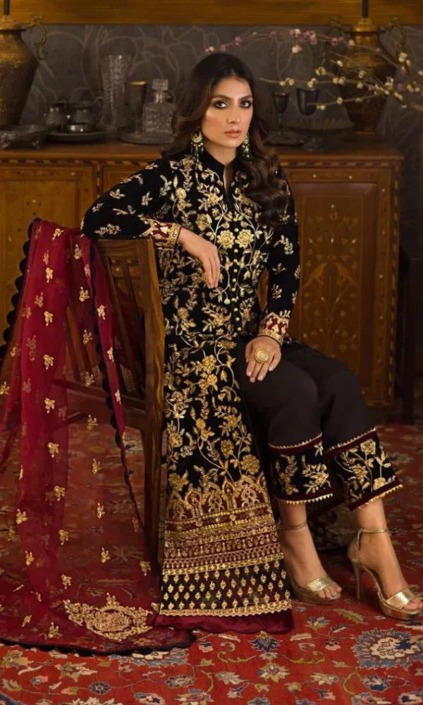 ASIM JOFA Winter Unstitched 3PCs Embroidered Velvet Dress -AC0243