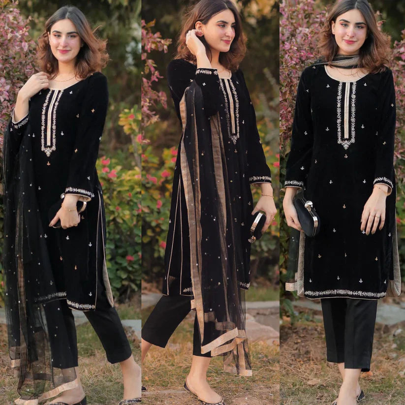 SIDRA MUMTAZ  Winter 3PC Valvet Front Full Embroidered Suite -AC0456