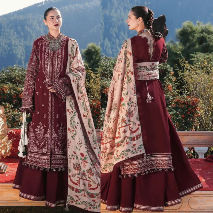 Hussain Rehar Winter 3PC Dhanak Chickenkari Embroidered Suite -AC0720