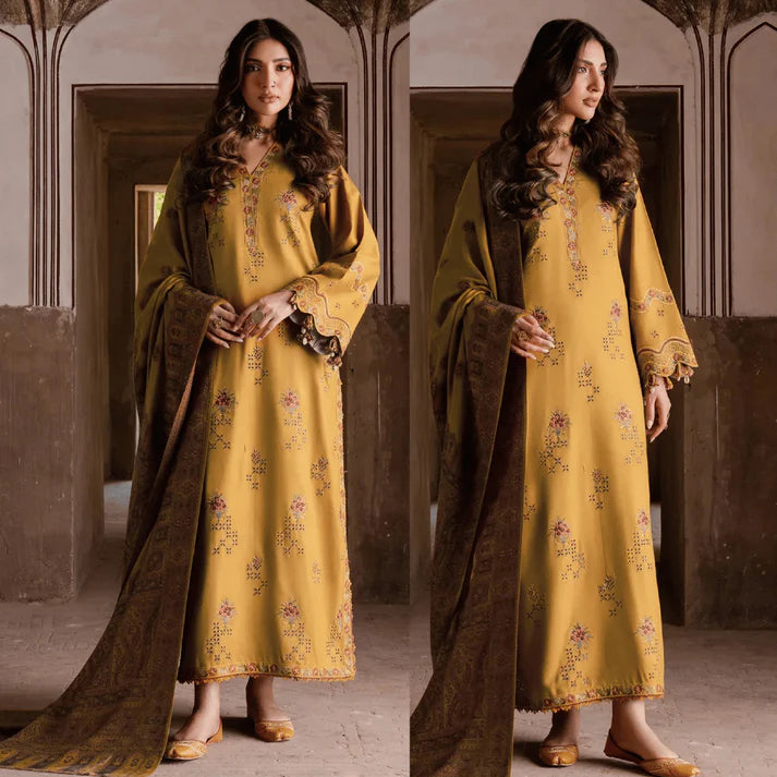 IZEL Winter 3PC DHANAK EMBROIDERED Suit WITH COURTRAI PRINT SHAWL -AC0754