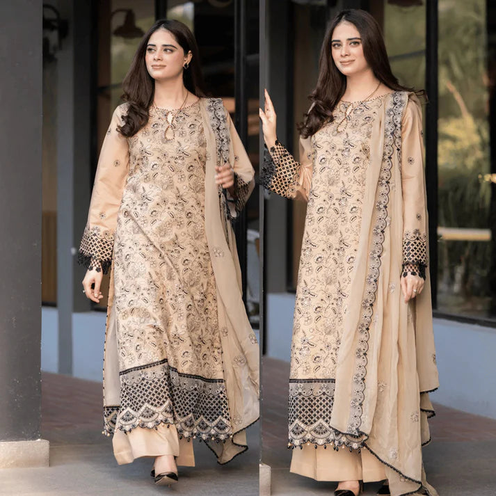 BAREEZE Winter 3PC Dhanak Chickenkari Embroidered Suite -AC0714