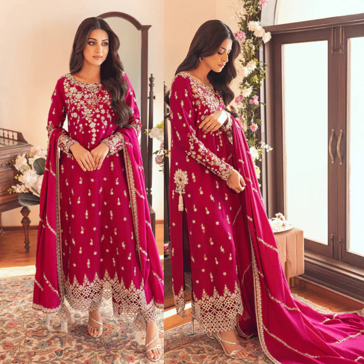 SUNNiA MANAHiL Winter 3pc Heavy Embroidered Dhanak Suite -AC0456