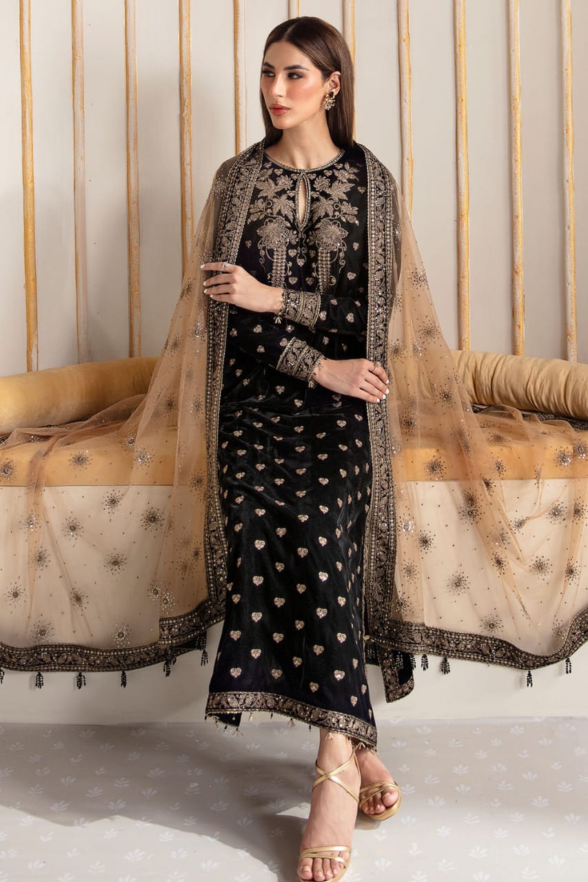 JAZMIN Winter Unstitched 3PCs Embroidered Velvet Dress -AC056