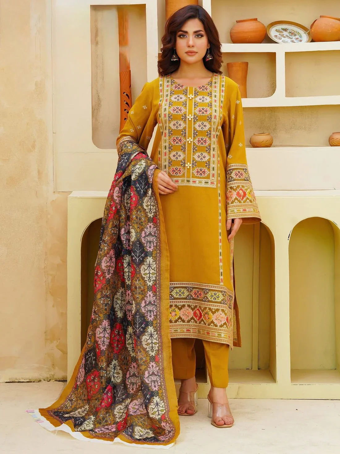 Aneela's  Winter 3PC Dhanak Embroidered Suit with Sequence work Suit -AC0737