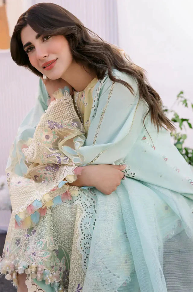 BIN ILYAS - Summer 3PC Lawn Chikenkari Embroidered Suit - AC0208