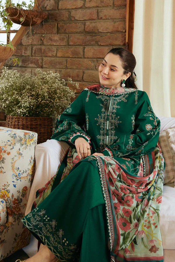 ZARA SHAHJAHAN Winter Embroidered Dhanak 3pc suite-AC0113
