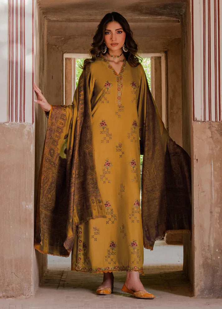 IZEL Winter 3PC DHANAK EMBROIDERED Suit WITH COURTRAI PRINT SHAWL -AC0754
