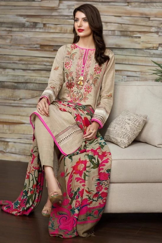 Khaadi Winter Embroided 3PC khaddar Dress with wool Shawl -AC0432