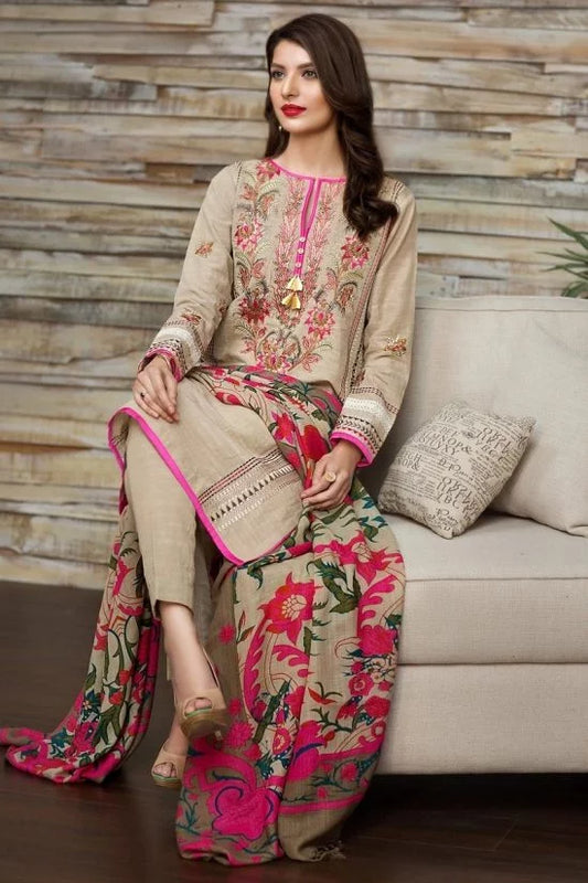 Khaadi Winter Embroided 3PC khaddar Dress with wool Shawl -AC0432