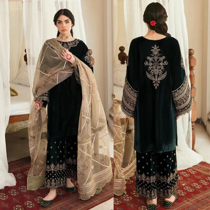 BAROQUE Winter Unstitched 3PCs Embroidered Velvet Dress -AC039