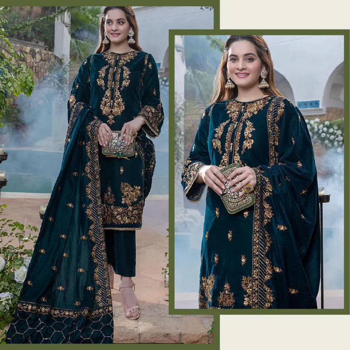 MARIA.B Winter Sequance Embroidered Velvet 3pc Suite -AC081