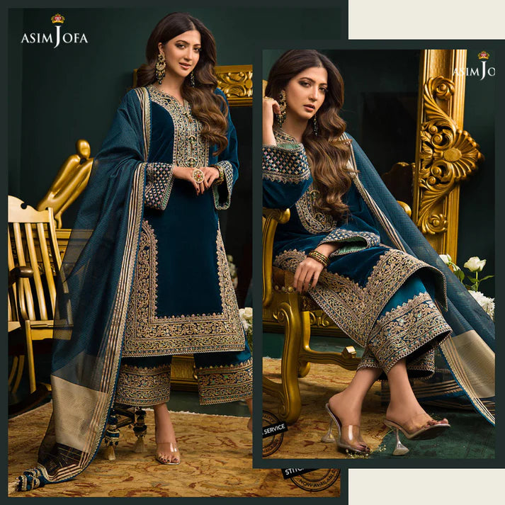 Asim Jofa Winter 3PC Velvet Heavy Embroidered Suite -AC073