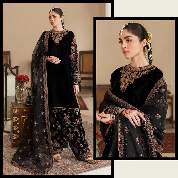 BAROQUE Winter Embroidered sequence Velvet Dress -AC047